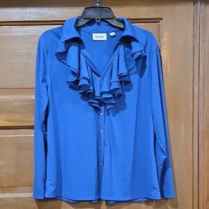 Newport Royal Blue Ruffle Front Blouse